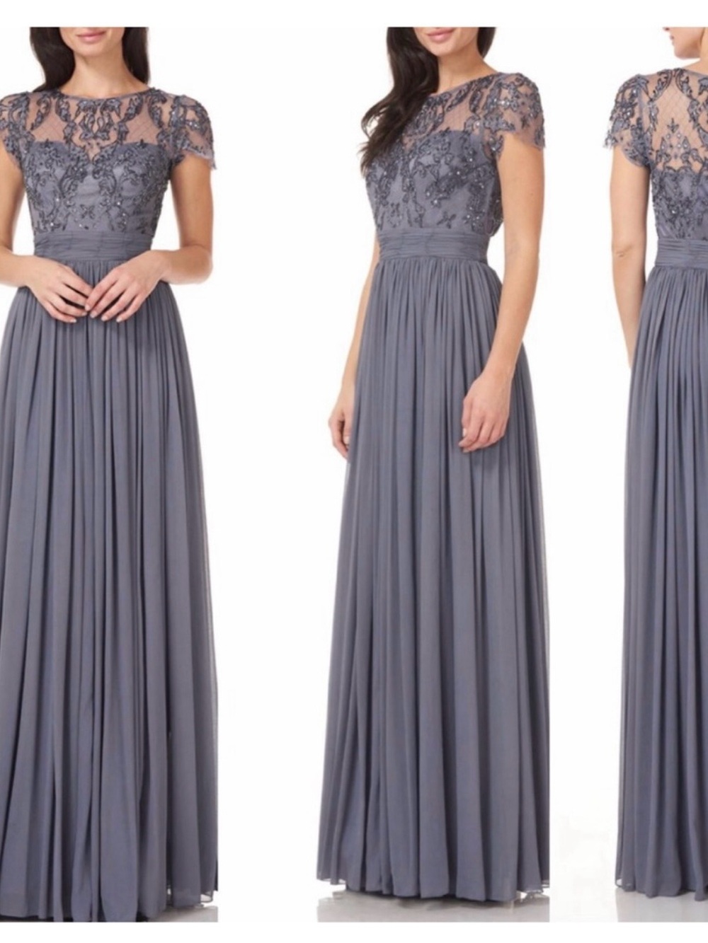 JS Collections Black Beaded Bust Chiffon Maxi Dress